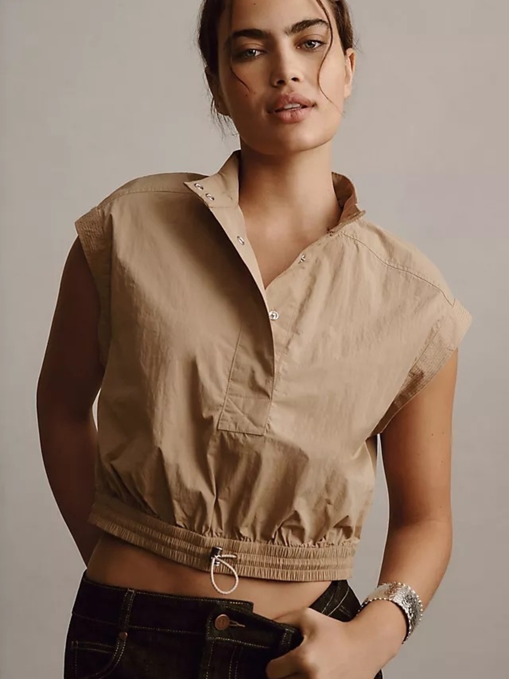 Anthropologie - Short-Sleeve Drawstring Popover Top